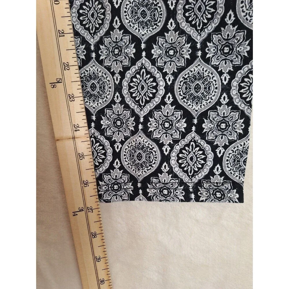 Suave Tummy Control Black White Paisley Print Women's Leggings XL Yoga Athletic